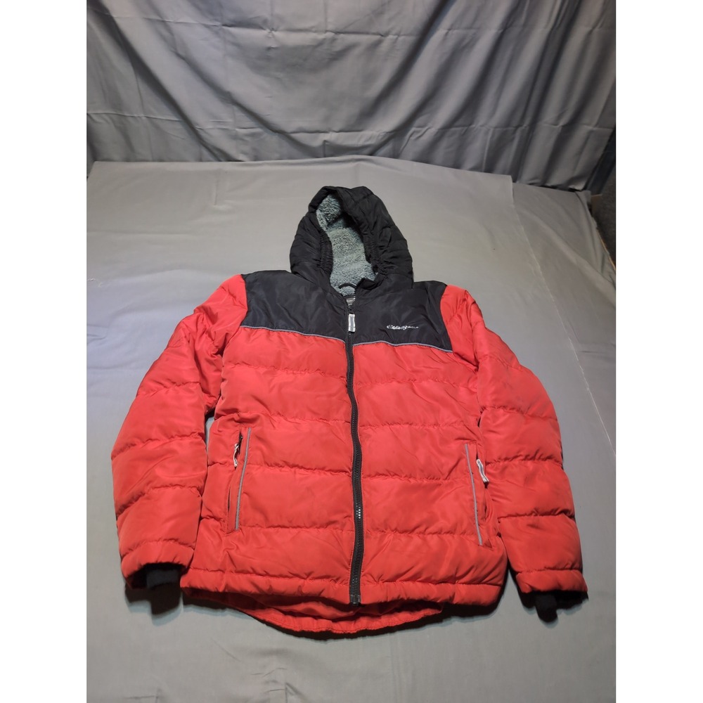 Eddie Bauer Kids Puffer Jacket L (14) Red‎ Black Sherpa Lined Hooded Coat